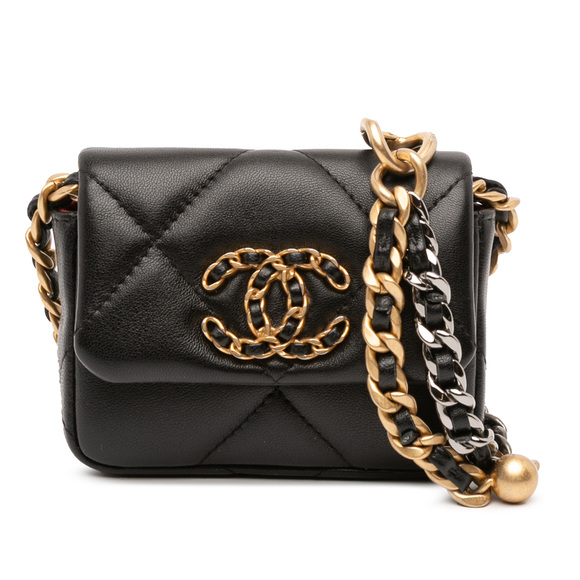 Pre-Loved Chanel Lambskin 19 Flap Coin Purse With Chain - Picture 1 of 10